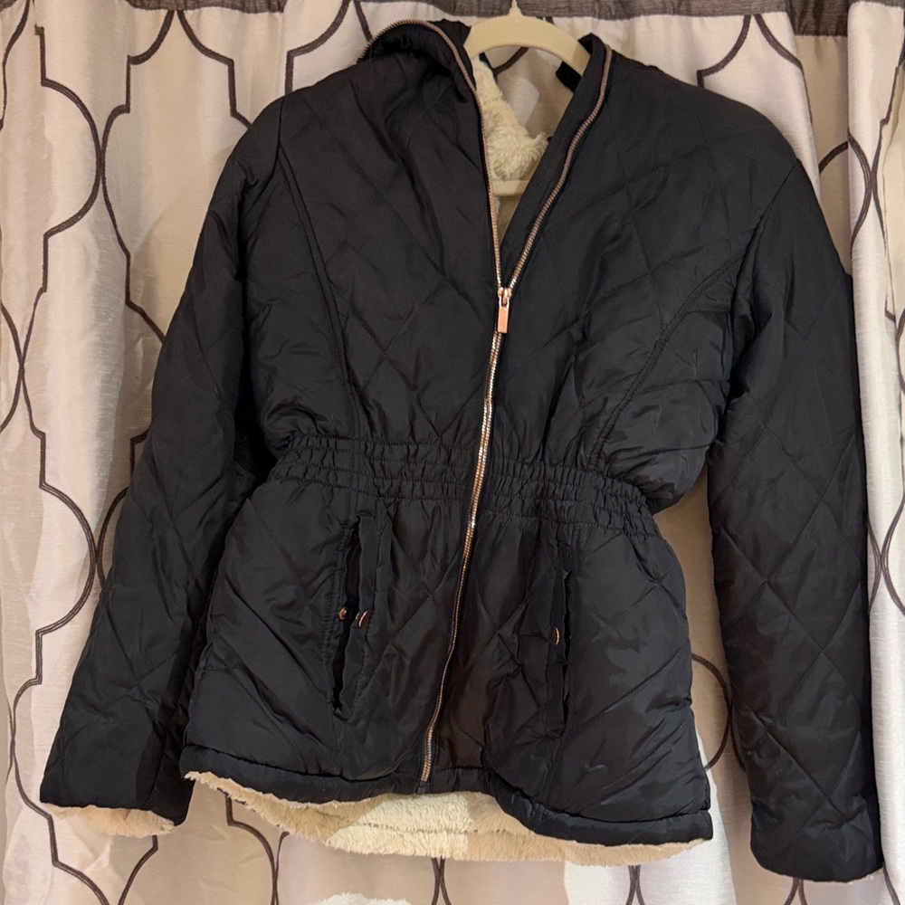 Pinkblush Quilted Black Puffer Jacket with Cream Interior